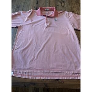 Peter Millar Size Large Kinloch Golf Club Pink Striped Golf Polo Shirt